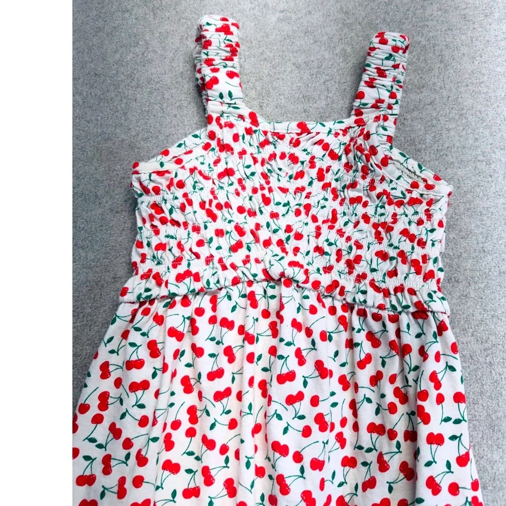 Old Navy Girls Cherry Print Smocked Sundress White Red Sleeveless Size Medium 8